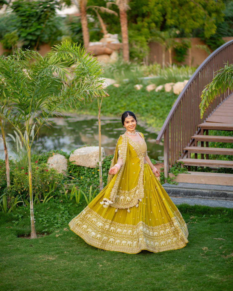 Bridal Wear Heavy Work Mustard Color Lehenga Choli