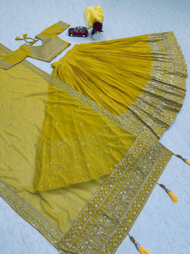Bridal Wear Heavy Work Mustard Color Lehenga Choli