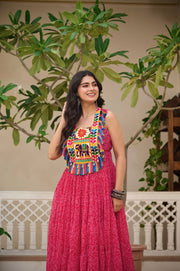 Bandhani Print Pink Color Navratri Festival Gown