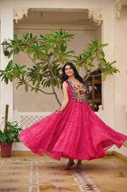 Bandhani Print Pink Color Navratri Festival Gown