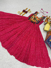 Bandhani Print Pink Color Navratri Festival Gown