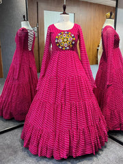 Full Flair Rani Pink Color Garba Special Beautiful Gown