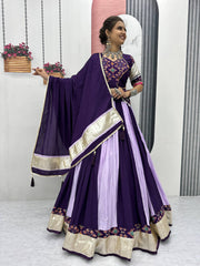 Navratri Collection Glorious Purple Cotton Ribbon Work Lehenga