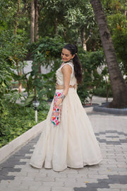 Glorious White Cotton With Kutchi Gamthi Work Lehenga Choli