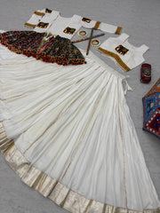 Stylish White Cotton Gamthi Work Lehenga Choli