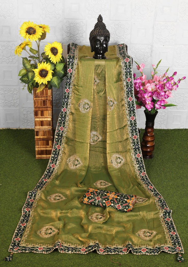 Heavy designer chiffon saree with attached blouse piece